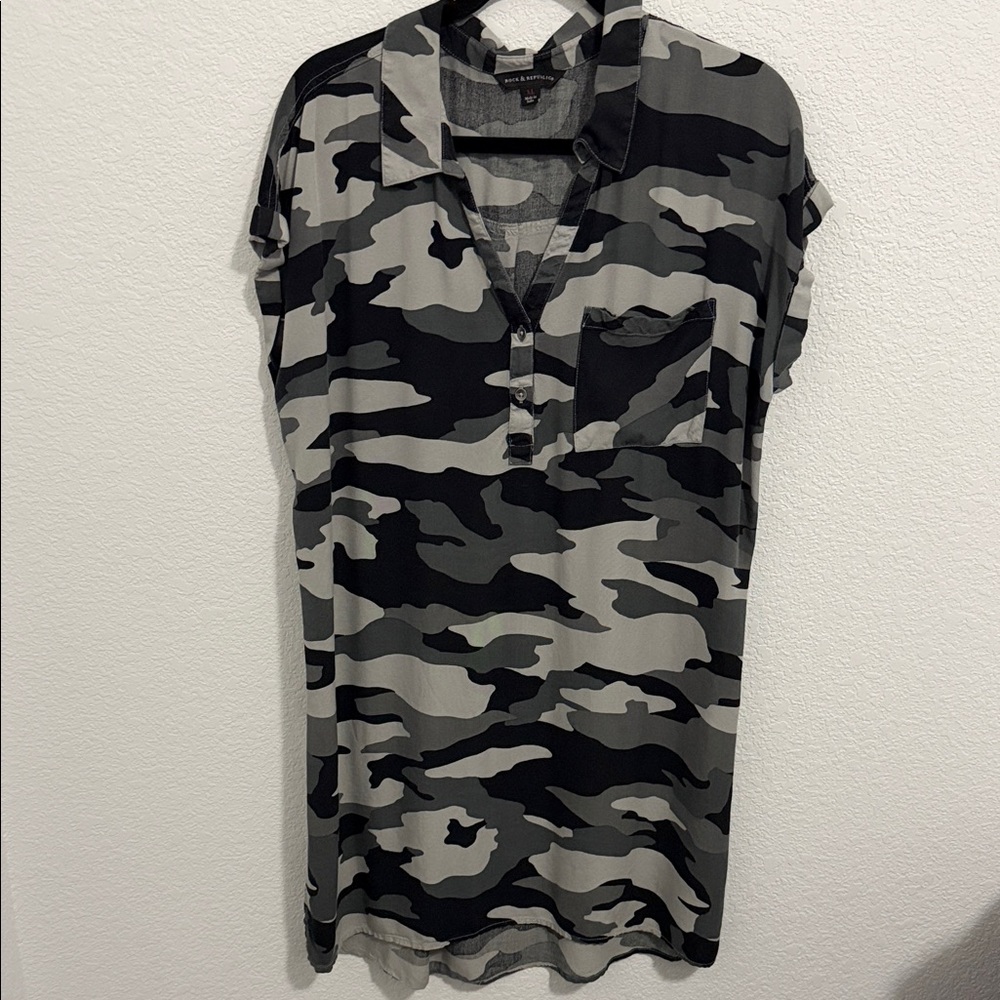 Rock & Republic EUC Black and Gray Camouflage Shirt Dress Size XL